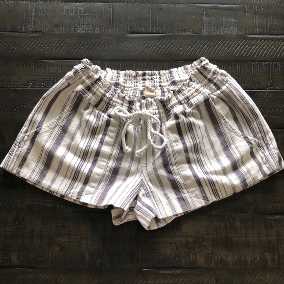 Roxy Oceanside Striped Gray/White Juniors Size L Pockets Beach Lounge Shorts - Picture 3 of 12